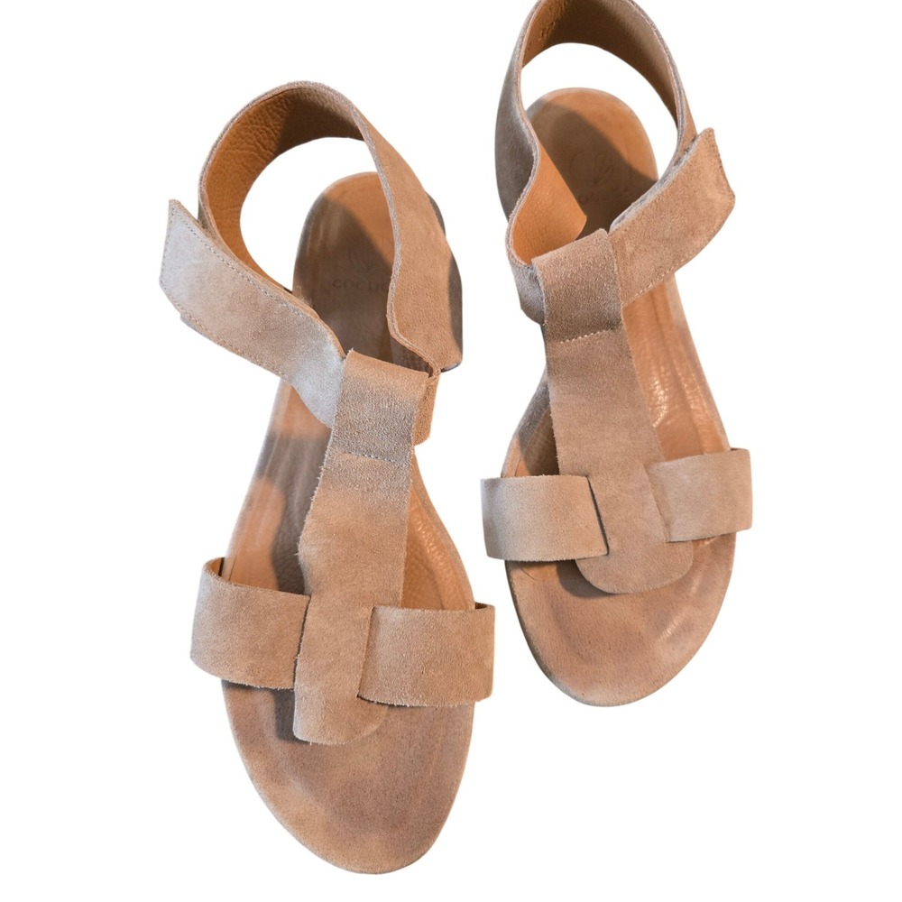 Coclico Suede Platform Sandals 37.5 Tan Leather Comfort Wedge Minimalist - Picture 6 of 12